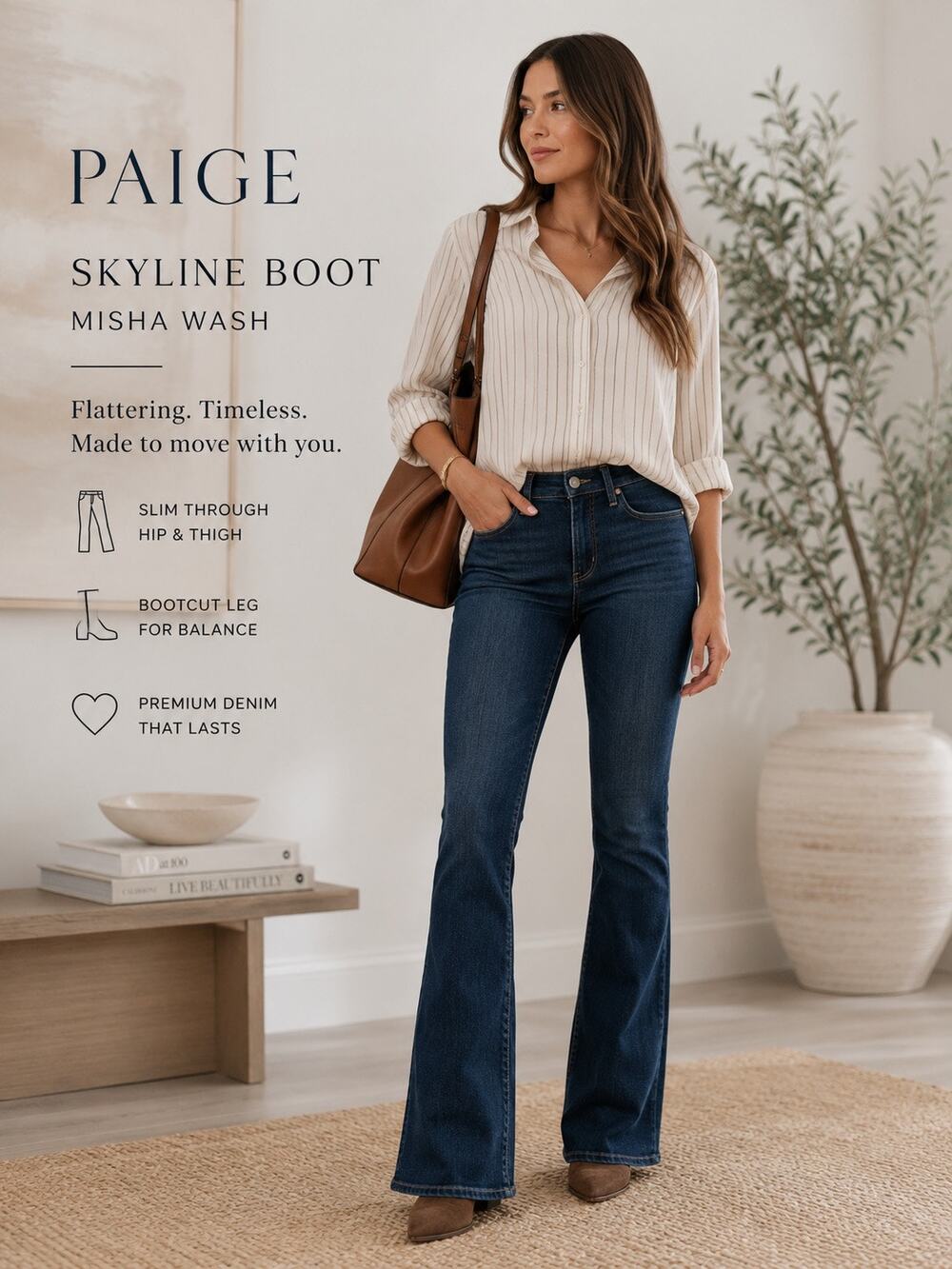 PAIGE Skyline Boot Jeans Misha Wash Size 27 Dark Wash Stretch Bootcut Denim